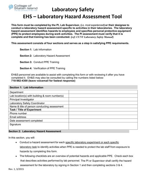 laboratory hazard assessment